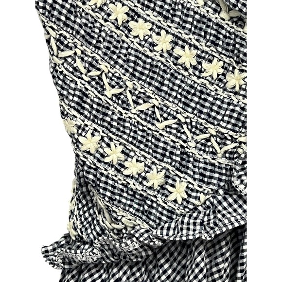 Tach Clothing Dress Womens XS Blue White Gingham Embroidered Cotton Maxi Ruffle - Picture 8 of 14